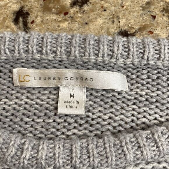 LC Lauren Conrad Gray Cable Knit Ruffle Sweater - Picture 2 of 5